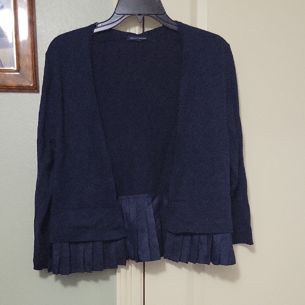 Tommy Hilfiger Navy Cardigan with Pleated Hem